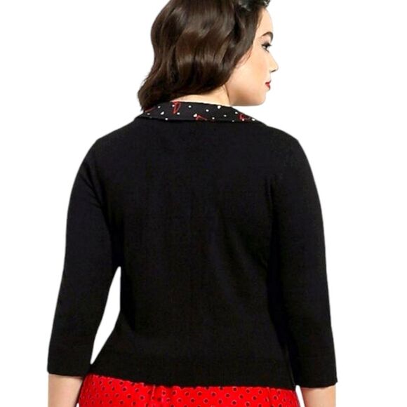 TORRID RETRO CHIC SKULLS/SUNGLASSES DESIGN COLLAR 3/4 Sleeve button- up Sweater - Picture 11 of 16